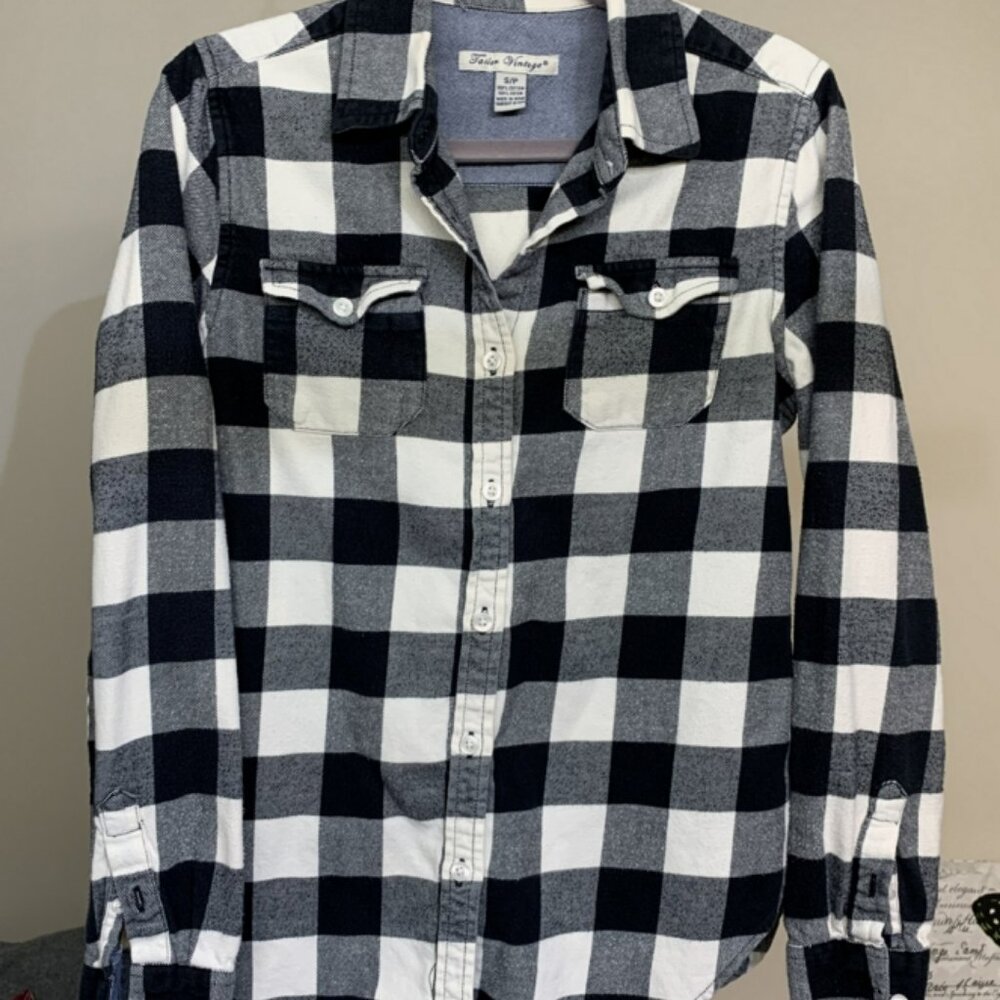 Tailor Vintage Black & White Button Up Flannel Shirt Size S